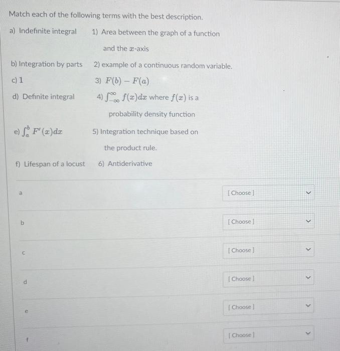 Solved Match each of the following terms with the best | Chegg.com