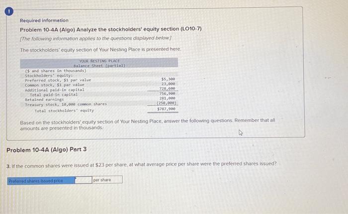Solved Required information Problem 10-4A (Algo) Analyze the | Chegg.com