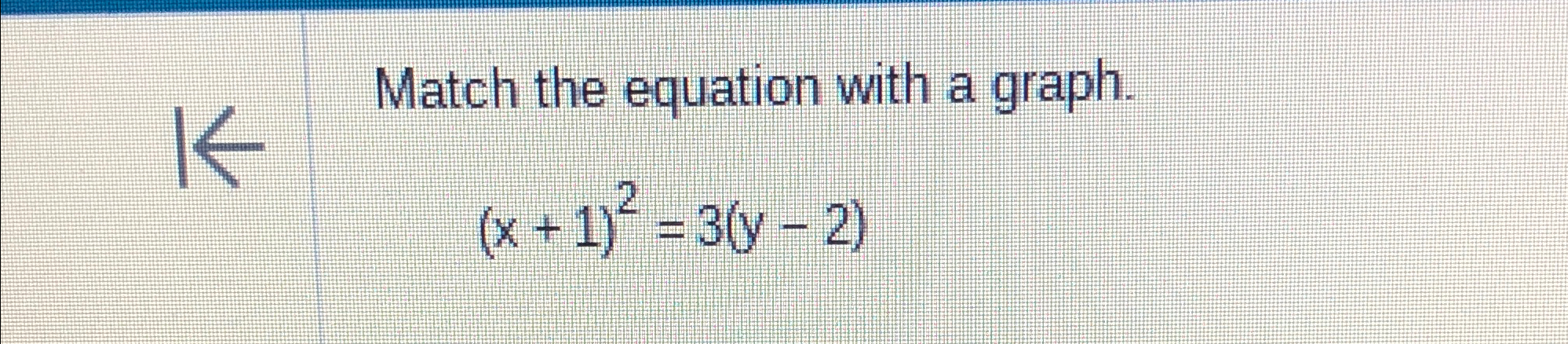 Solved Match the equation with a graph.(x+1)2=3(y-2) | Chegg.com