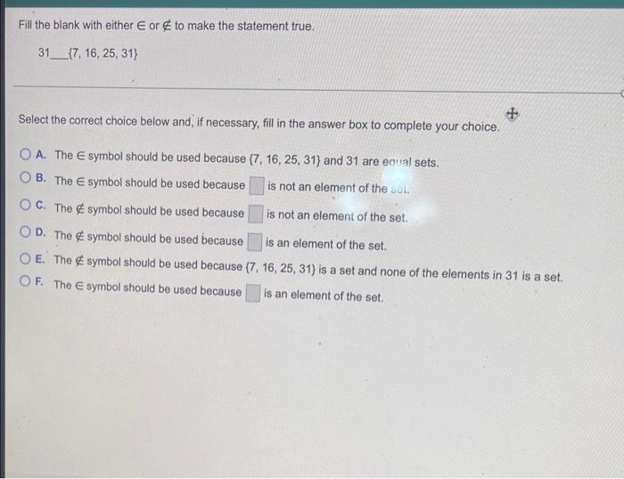 Solved Fill the blank with either E or to make the statement | Chegg.com