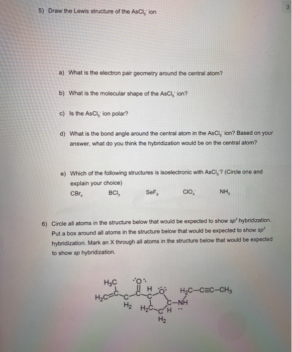 Solved 3 5) Draw the Lewis structure of the AsClion a) What | Chegg.com