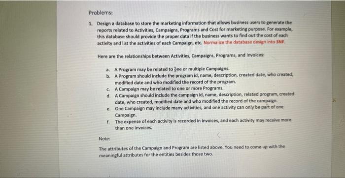 Solved Solve The Following Two (2) Normalization Problems | Chegg.com