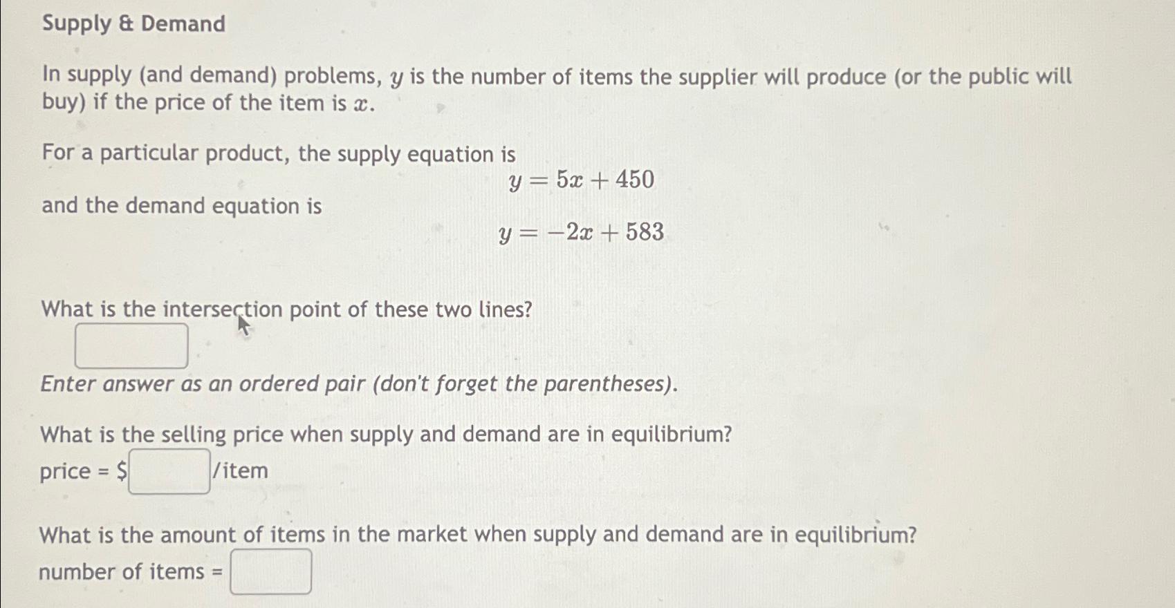 Solved Supply & DemandIn supply (and demand) ﻿problems, y | Chegg.com