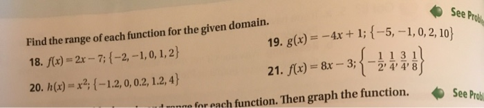Solved See Pro Find the range of each function for the given | Chegg.com