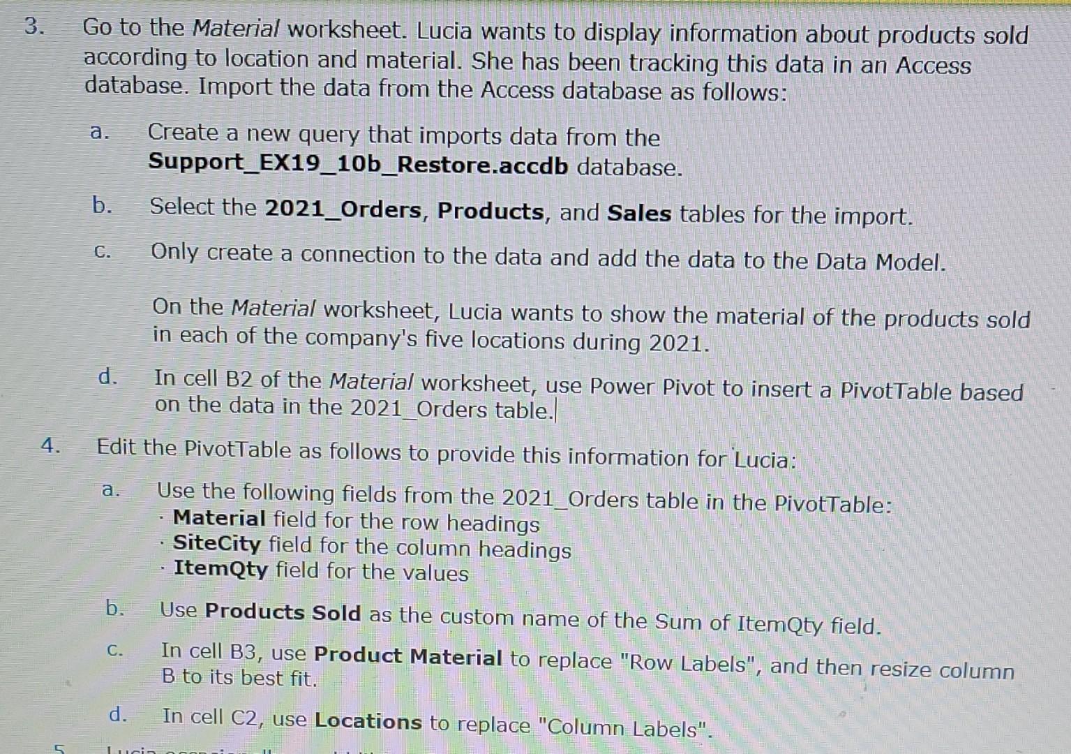 3. Go to the Material worksheet. Lucia wants to | Chegg.com