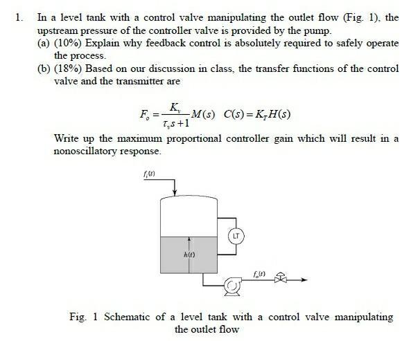 Solved 1. In a level tank with a control valve manipulating | Chegg.com