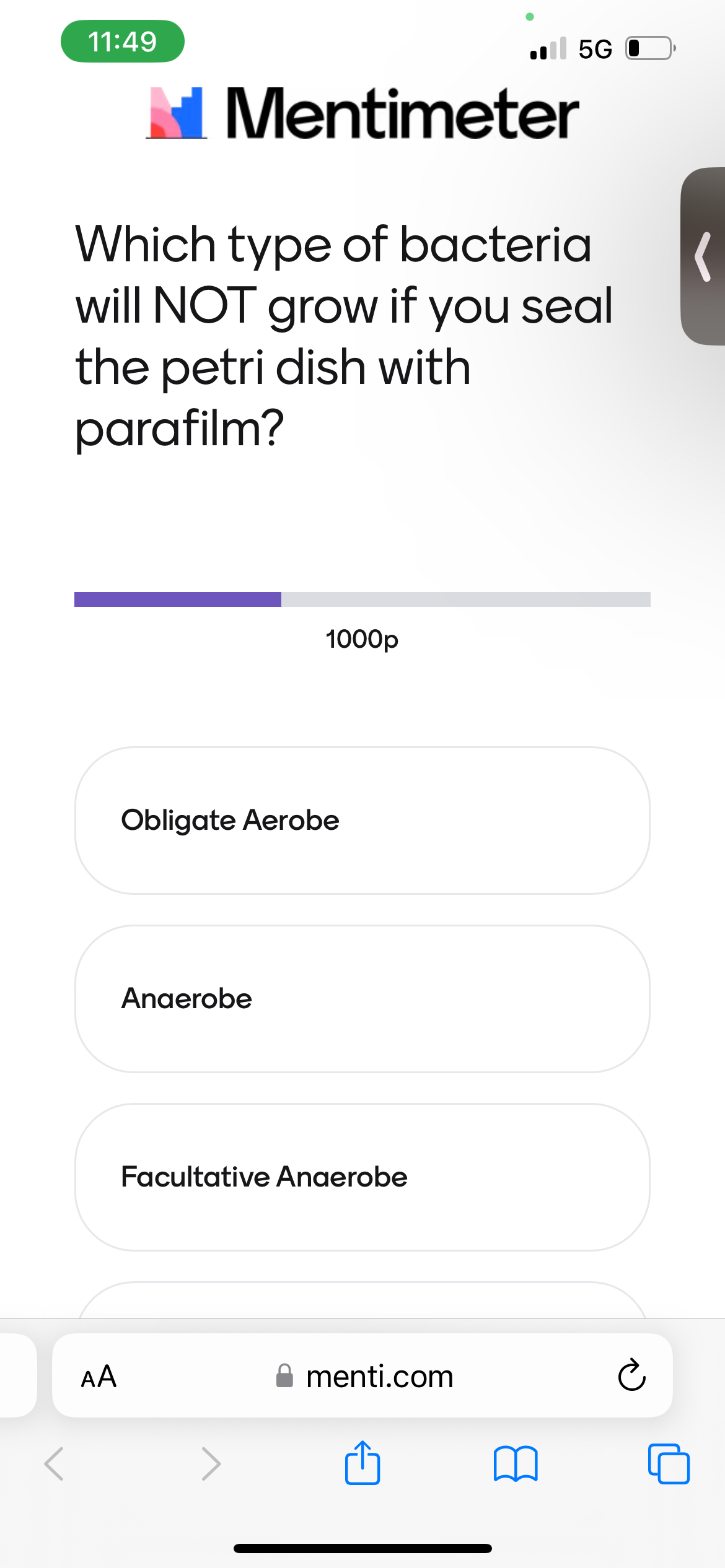 Solved MentimeterWhich type of bacteriawill NOT grow if you