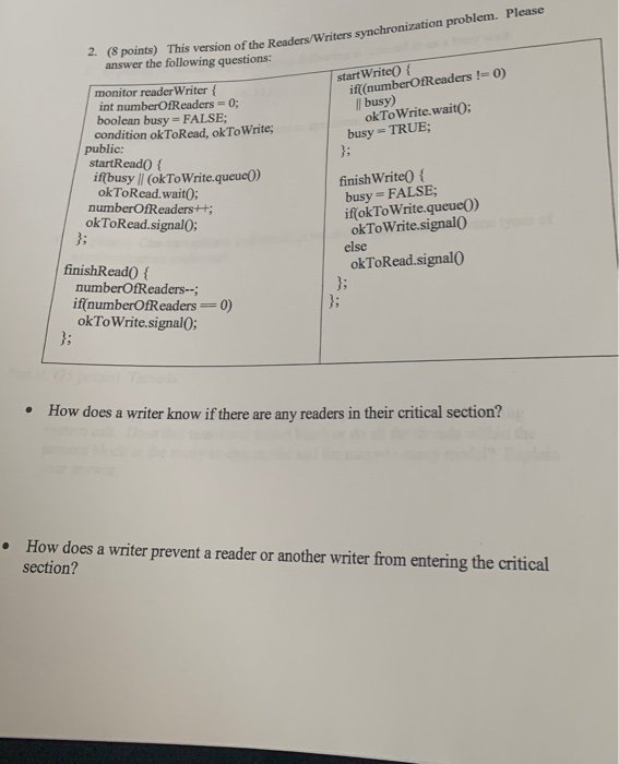 Solved is version of the Readers/Writers synchronization | Chegg.com