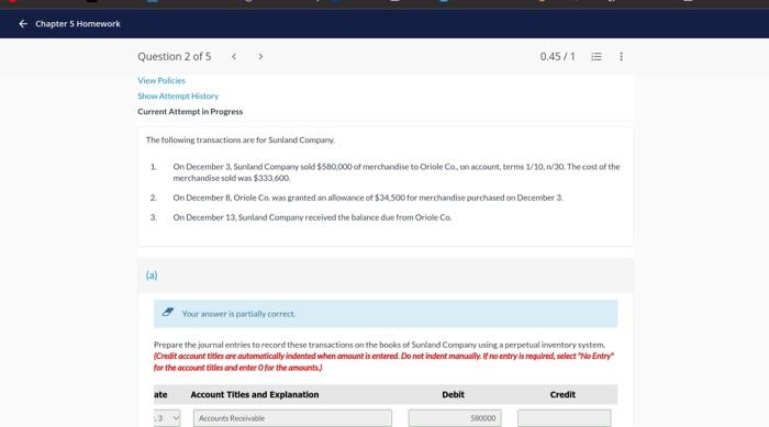 Solved + Chapter 5 Homework Question 2 of 5 > 0.45/1 View | Chegg.com
