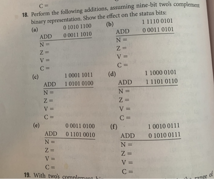 Solved C= 18. Perform the following additions, assuming | Chegg.com