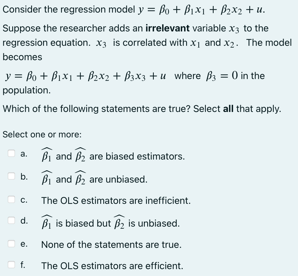 Solved Consider The Regression Model | Chegg.com