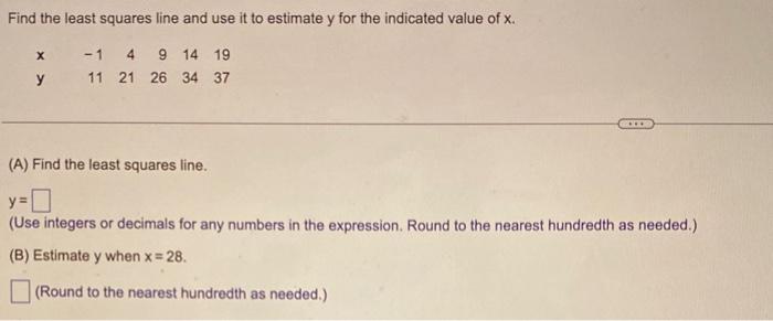 Solved Find the least squares line and use it to estimate y | Chegg.com