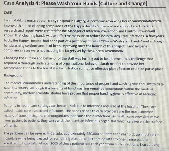 Solved Case Analysis 4: Please Wash Your Hands (Culture and | Chegg.com