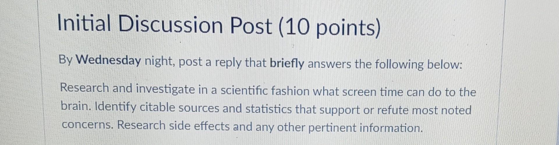 Solved Initial Discussion Post (10 points) By Wednesday | Chegg.com