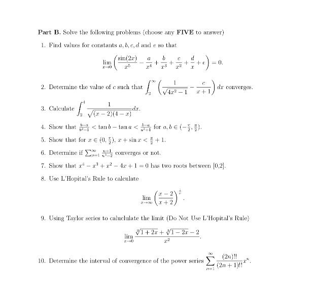 Solved Part B. Solve the following problems (choose any FIVE | Chegg.com