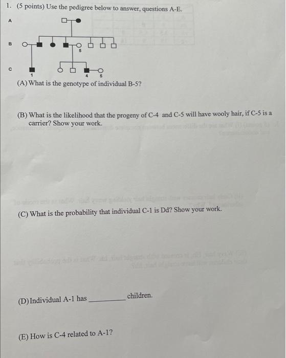 Solved 1. (5 points) Use the pedigree below to answer, | Chegg.com