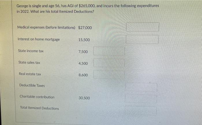Solved George is single and age 56 has AGl of 265 000 Chegg