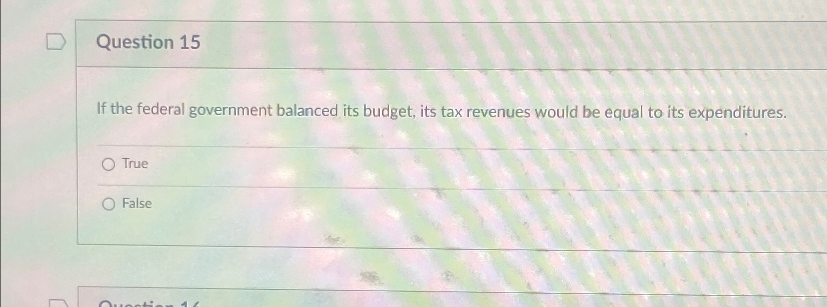 Solved Question 15If The Federal Government Balanced Its | Chegg.com