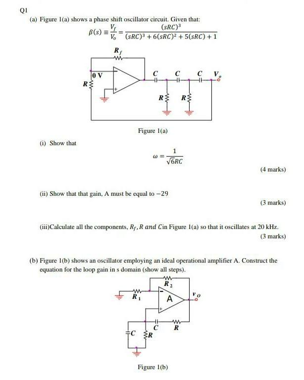 Solved QI (a) Figure 1(a) shows a phase shift oscillator | Chegg.com