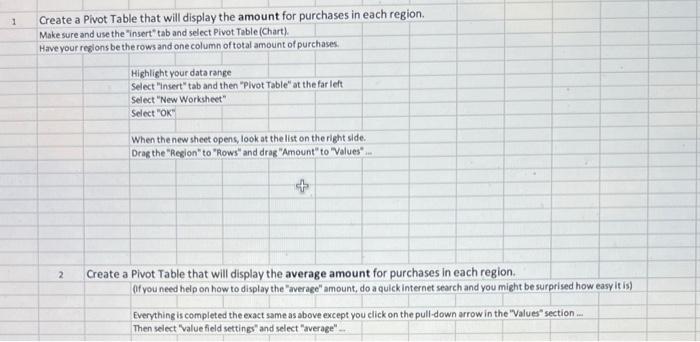 Solved 1 Create a Pivot Table that will display the amount | Chegg.com