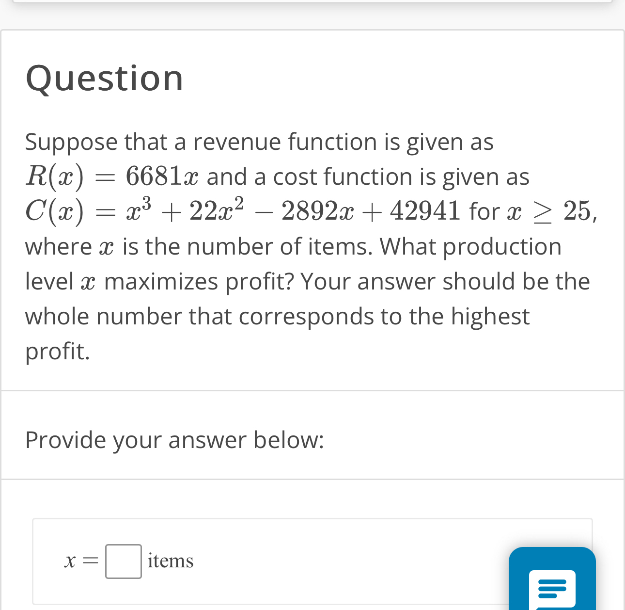 Solved QuestionSuppose that a revenue function is given as | Chegg.com