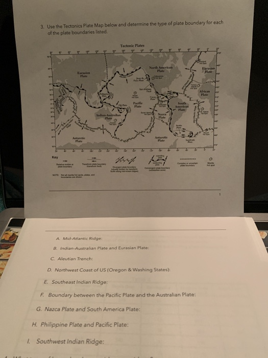 Solved 3. Use the Tectonics Plate Map below and determine | Chegg.com