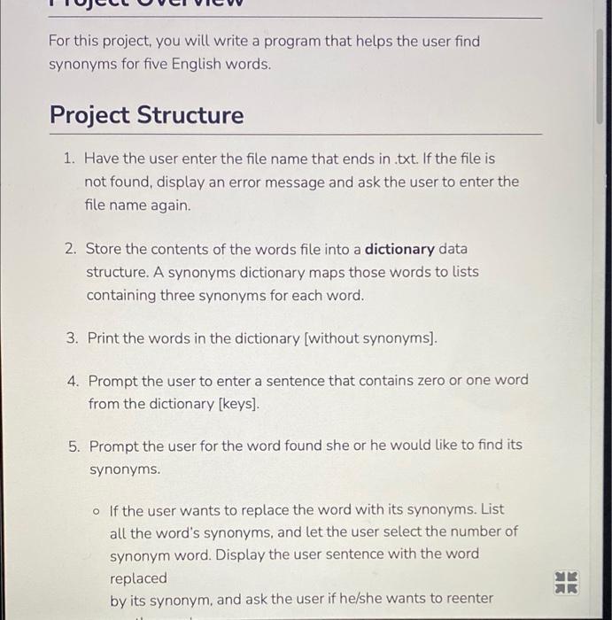 Solved Project Objectives • Use a dictionary to store data | Chegg.com