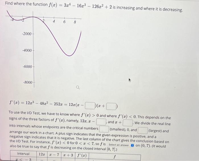 Solved Find Where The Function F X 3x4−16x3−126x2 2 Is