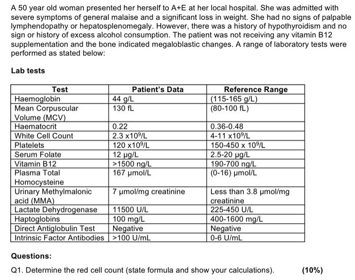 Solved A 50 year old woman presented her herself to A+E at | Chegg.com