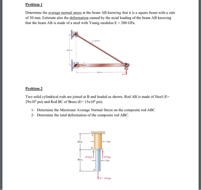 Solved Problem 1 Determine the average normal stress at the | Chegg.com
