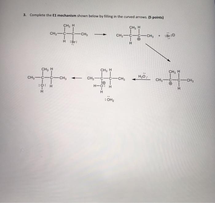 Solved 3. Complete the E1 mechanism shown below by filling | Chegg.com