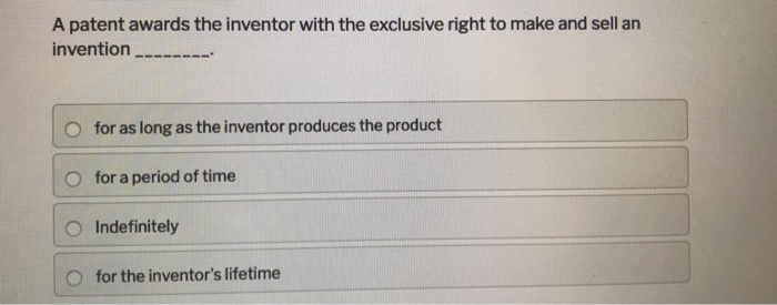 Solved A Patent Awards The Inventor With The Exclusive Right Chegg