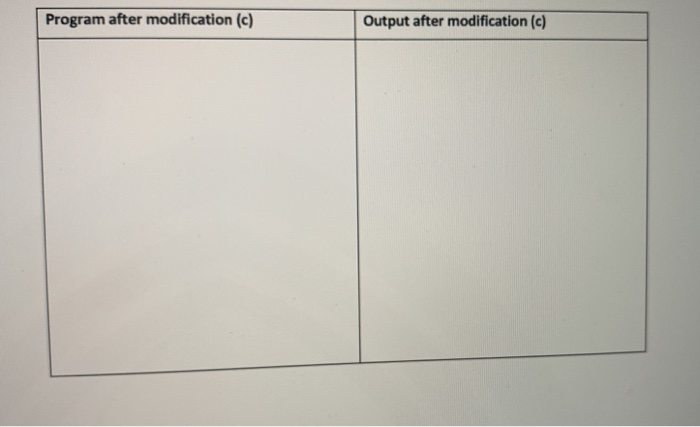 Program after modification (c) Output after modification (c)