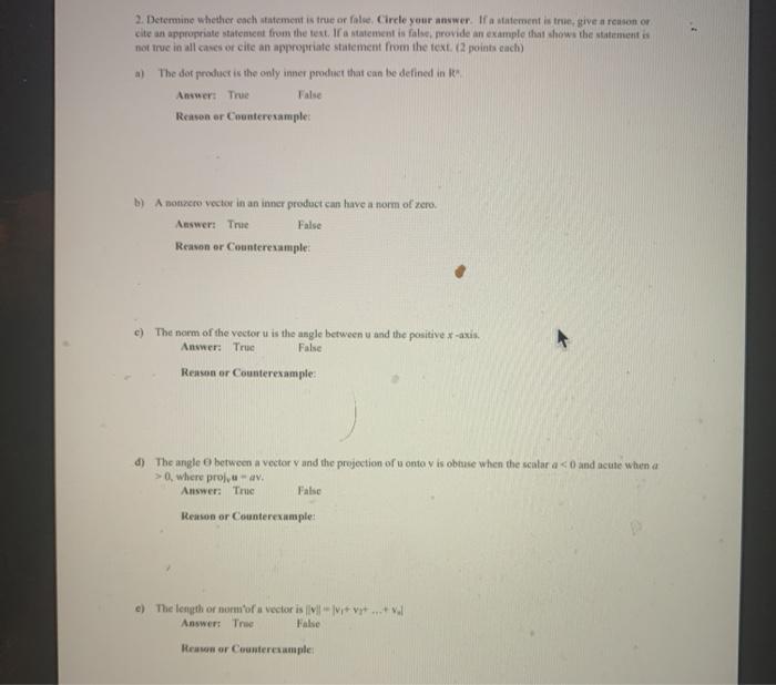 Solved 2. Determine whether each statement is true or fol, | Chegg.com