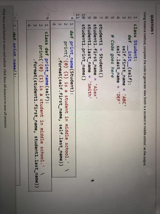 Solved QUESTION 1 Using Instance method, complete the code | Chegg.com