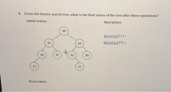 Solved 4. Given the binary search tree, what is the final | Chegg.com