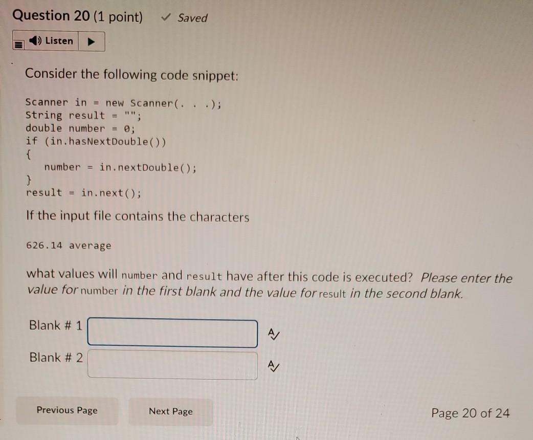 Solved Question 20 (1 point) Saved Listen Consider the | Chegg.com