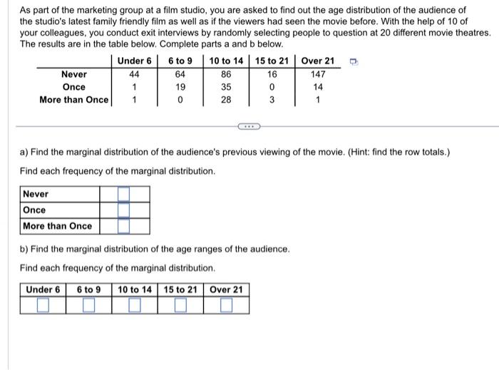 Solved As part of the marketing group at a film studio, you | Chegg.com
