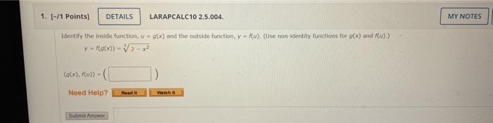 Solved 1. [-/1 Points DETAILS LARAPCALC10 2.5.004. MY NOTES | Chegg.com