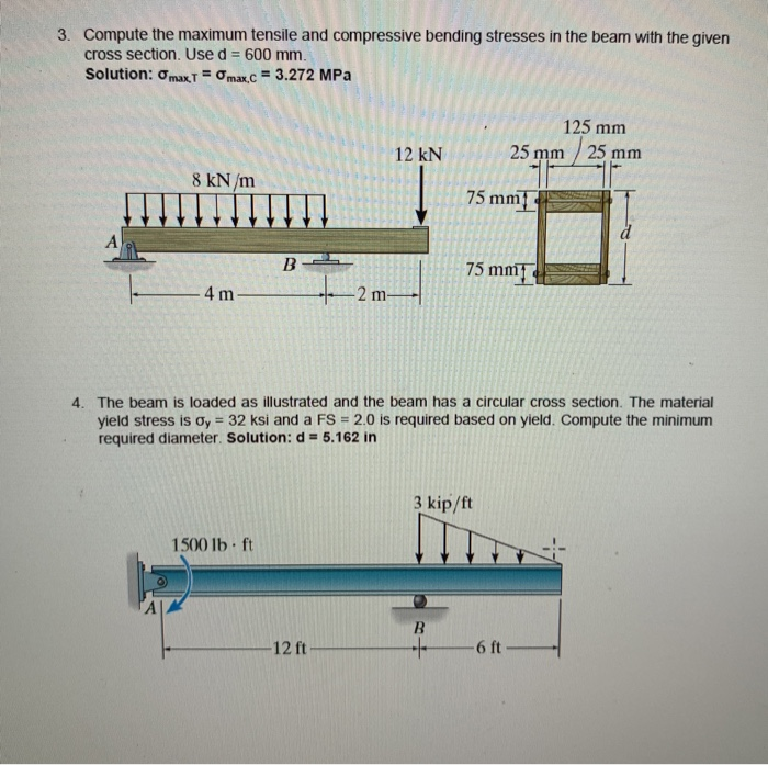 Solved 3. Compute the maximum tensile and compressive | Chegg.com