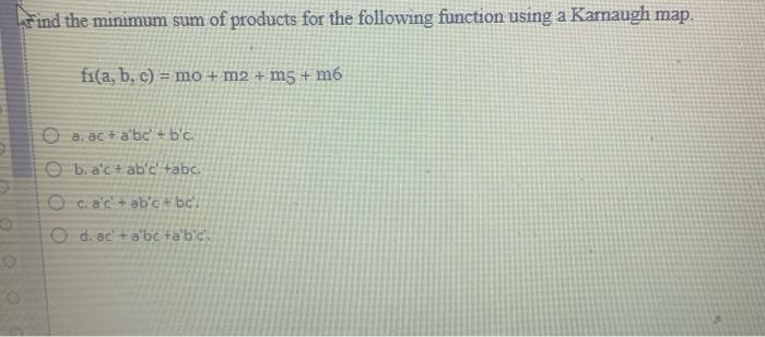 Solved Find The Minimum Sum Of Products For The Following | Chegg.com