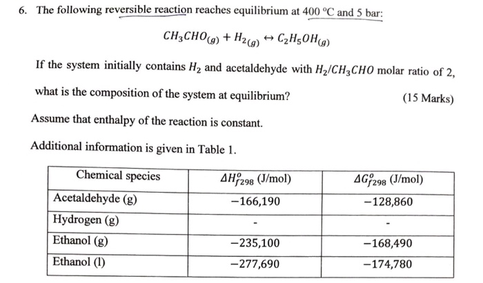 Solved 6. The following reversible reaction reaches | Chegg.com