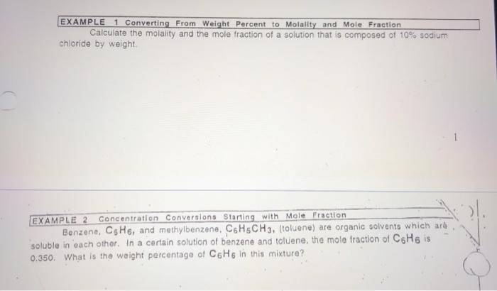 Solved EXAMPLE 1 Converting From Weight Percent to Molality | Chegg.com