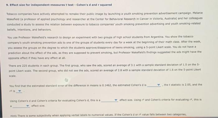 solved-9-effect-size-for-independent-measures-t-test-chegg