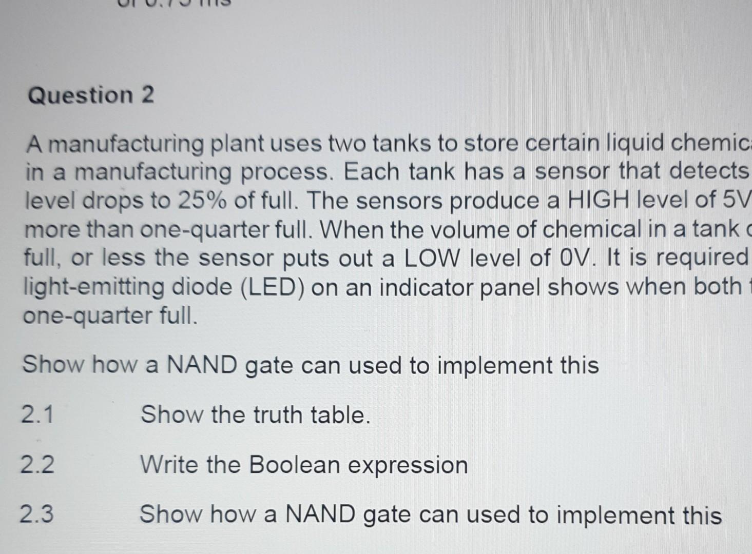 Solved A Manufacturing Plant Uses Two Tanks To Store Certain Chegg Com