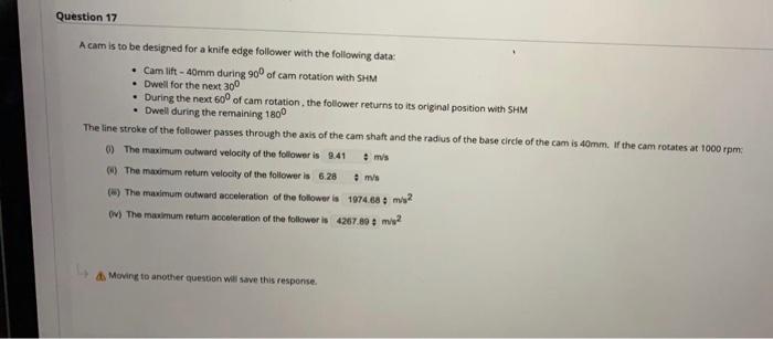 Solved Question 17 A cam is to be designed for a knife edge | Chegg.com