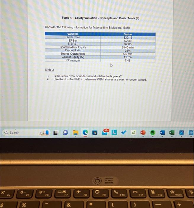 Solved Topic 4 - Equity Valuation - Concepts and Basic Tools | Chegg.com