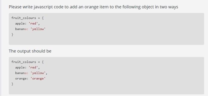 Solved Please write javascript code to add an orange item to | Chegg.com