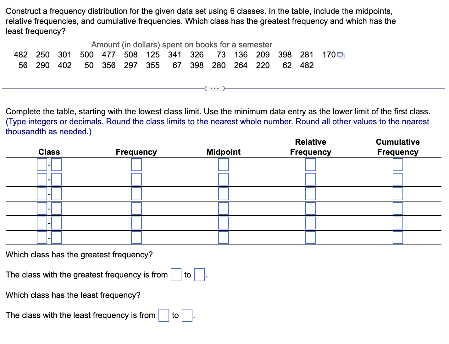 Solved Construct a frequency distribution for the given data | Chegg.com