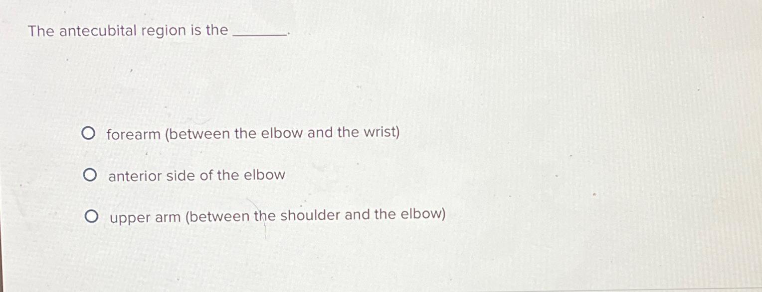 Solved The antecubital region is theforearm (between the | Chegg.com